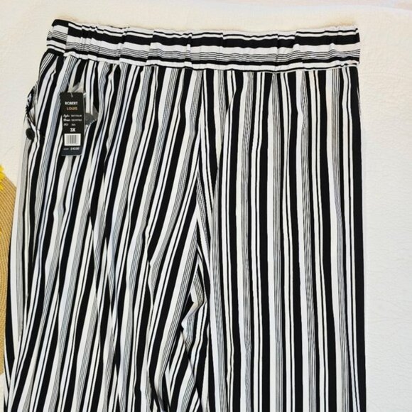 Robert Louis Women's Black White Striped Wide Leg Pants Size 3X Pull On NEW - Picture 11 of 12
